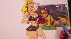 play Artista de tetas grandes no puede resistirse a dibujar una lesbiana rubia sexy