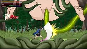 Abspielen Blauhaariges Mädchen, das Sex mit Monstermännern und -mädchen im Eroseka-Hentai-Akt-Spiel hat