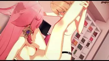 play Yae miko tem suas pernas abertas e strapon fodida pelo impacto de jean-genshin.
